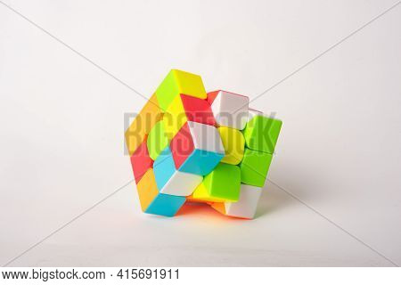 Araras, São Paulo, Brazil, April 4, 2021, Magic Cube With White Background And Shadow, Selective Foc