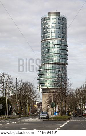 Bochum, Germany - February 23, 2021: Exzenterhaus Skyscaper In Bochum. The Office Building Was Const