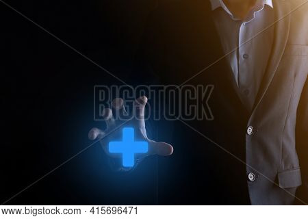 Businessman, Man Hold In Hand Offer Positive Thing Such As Profit, Benefits, Development, Csr Repres