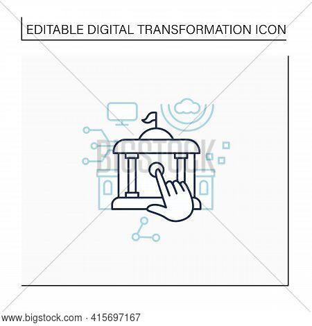 Electronic Government Line Icon. Modern Technologies. Digitalization. Solving Public Affairs Online.