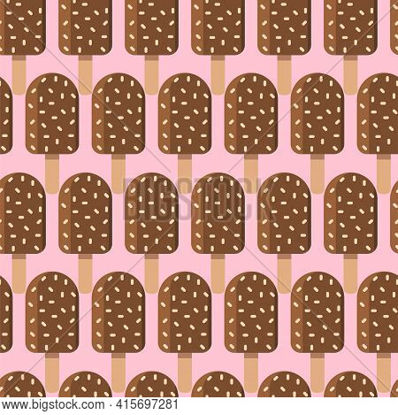 Chocolate Ice Cream Seamless Pattern In Flat