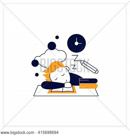 School Procrastinating Flat Icon.unnecessarily Postpone Dealing Tasks. Sleep At Lesson. Tired Person