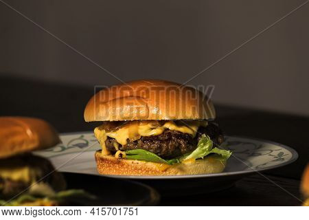 close-up photo of a delicious homemade burger with a little blur