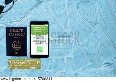 Smartphone With Valid Digital Vaccination Certificate Covid-19.inmunity Passport, Health And Surveil