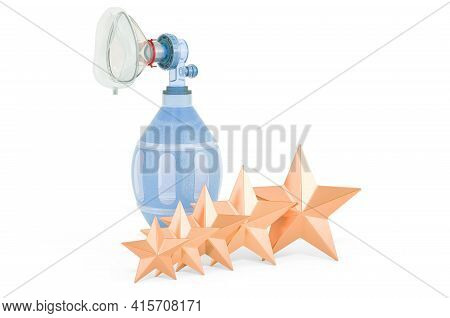 Customer Rating Of Bag Valve Mask,  Ambu Bag. 3d Rendering Isolated On White Background