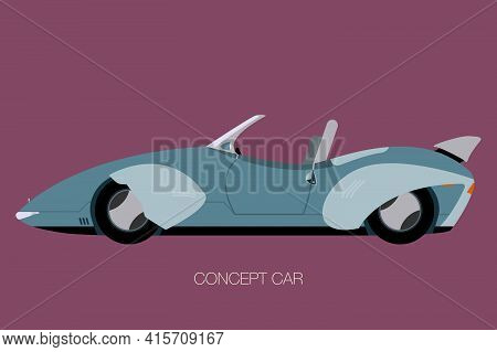 Retro Futuristic Car, Vector, Side View, Flat Design Style