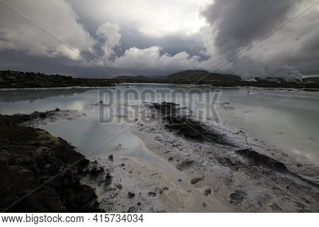 Grindavik / Iceland - August 15, 2017: The Geothermal Hot Water And Landscape Around Blue Lagoon, Re