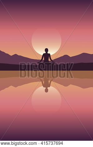 Peace Of Mind Mediating Person By The Lake