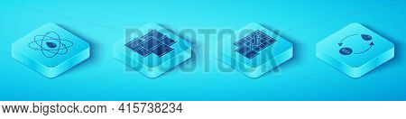 Set Isometric Atom, Barrel Oil, Oil Exchange And Oil Price Increase Icon. Vector