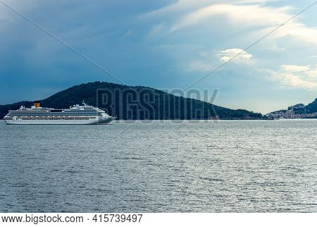 La Spezia, Italy - July 24, 2020: Costa Pacifica Cruise Ship Moored In The Harbor Of The Gulf Of La 