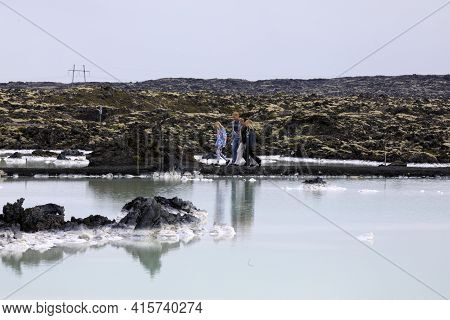 Grindavik / Iceland - August 15, 2017: The Geothermal Hot Water And Landscape Around Blue Lagoon, Re