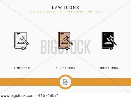Law Icons Set Vector Illustration With Solid Icon Line Style. Government Public Election Concept. Ed