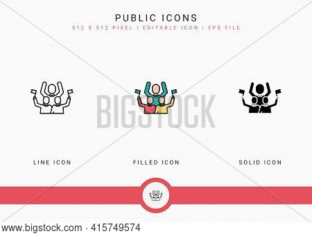 Public Icons Set Vector Illustration With Solid Icon Line Style. Government People Election Concept.