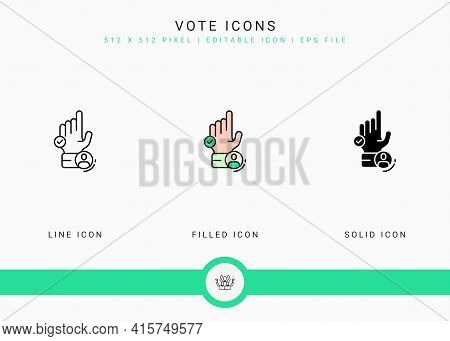 Vote Icons Set Vector Illustration With Solid Icon Line Style. Government Public Election Concept. E