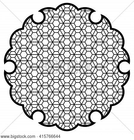 Yukiwa Flower With Pattern In Japanese Style Of Kumiko Zaiku. Design Element For Laser Cutting And P