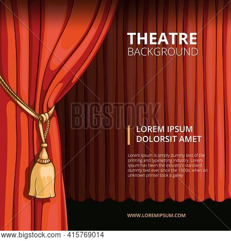 Theater Stage With A Red Curtain. Vintage In Comic Style. Show Performance Concert, Presentation Cin