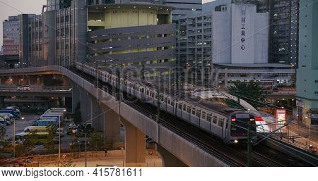 Kwai Fong, Hong Kong 17 February 2021: Train come to the station
