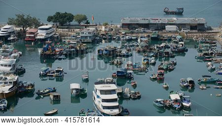 Yau Tong, Hong Kong 30 January 2021: Hong Kong typhoon shelter and pier