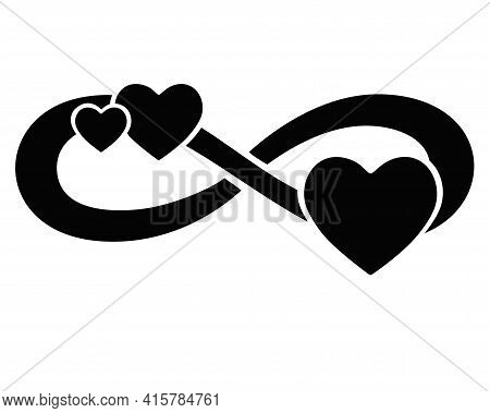Infinity Sign With Three Hearts - Vector Silhouette Illustration For Logo Or Pictogram. Eternal Love