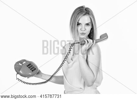 Adorable Woman Interlocutor. Interlocutor Concept. Playful Interlocutor. Administrator Answers Phone