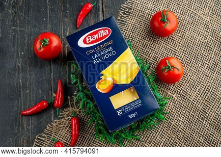 Russia, Kazan, 06 April 2021: Barilla Products. Italian Pasta Lasagne Alluovo