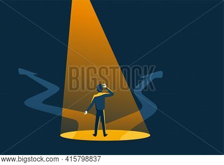 Crossroads And Highlighted Man In Abstract Art Style, Before Important Choice - Correct Decision Cho