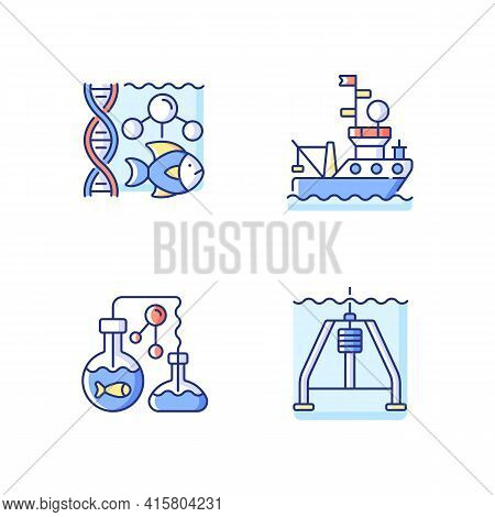 Marine Exploration Rgb Color Icons Set. Marine Chemistry Tools And Equipment For Discovering Underwa