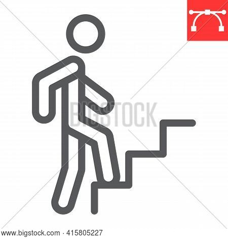 Career Path Line Icon, Leadership And Success, Person Climbing Career Path Vector Icon, Vector Graph
