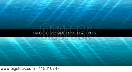 Underwater Seamless Background. Water Marine Blue, Deep Aquatic, Vector Illustration