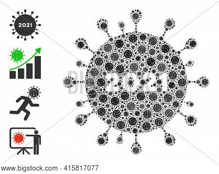 2021 Coronavirus Covid Virus Mosaic Icon. 2021 Coronavirus Collage Is Constructed With Randomized Co