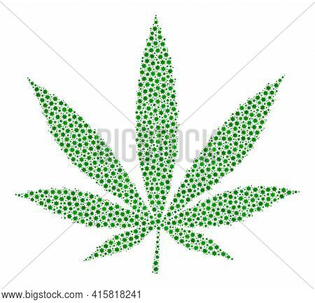 Vector Cannabis Covid-2019 Collage Icon Created For Medicare Advertisement. Cannabis Mosaic Is Creat