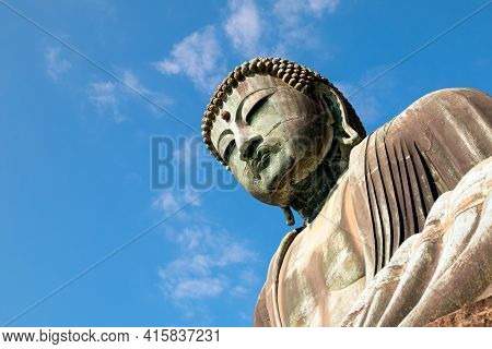 Kamakura, Japan - Dec 20, 2015: Colse Up Of Daibutsu Statue At Kotoku-in Temple; Monumental Outdoor 