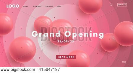 Pink Girlish Web Banner Promo Landing Page For Candy Shop Grand Opening With Pink Round Ballons And 