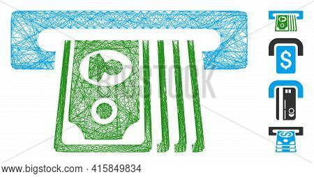 Vector Wire Frame Atm Insert Cash. Geometric Hatched Frame 2d Network Generated With Atm Insert Cash