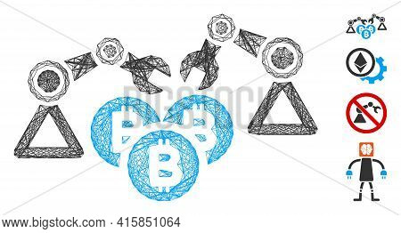 Vector Network Bitcoin Mining Robotics. Geometric Linear Frame 2d Network Made From Bitcoin Mining R