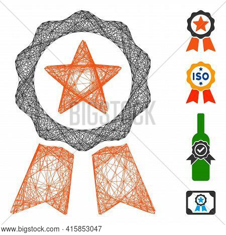 Vector Wire Frame Certification Seal. Geometric Wire Frame 2d Net Based On Certification Seal Icon, 