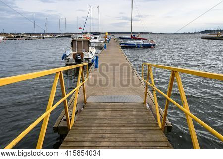 Gdansk, Poland - March 13, 2021: Boat Pier In The Gorki Zachodnie Marina In Gdansk. Baltic Sea, Pola