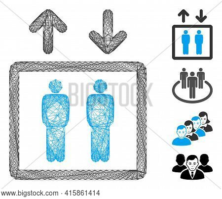 Vector Wire Frame Human Elevator. Geometric Wire Frame 2d Network Generated With Human Elevator Icon