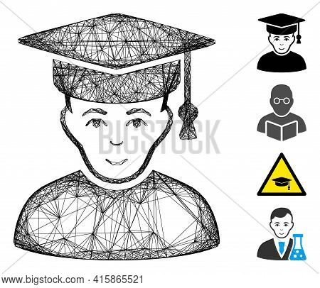 Vector Network Professor. Geometric Wire Frame 2d Network Generated With Professor Icon, Designed Wi