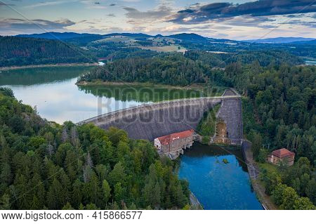 Aerial Landscape Of The Water Dam In Lower Silesia.