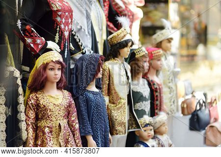 Mannequins Dressed In National Clothes Are Displayed In Front Of A Store In Istanbul, Turkey. Gorgeo