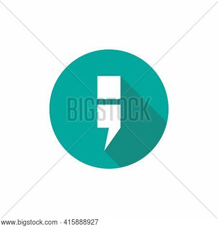 White Semicolon In Blue Circle With Shadow Isolated On White. Flat Punctuation Icon. Vector Illustra