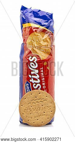 Swindon, Uk - April 5, 2021: Packet Of Mcvities Digestive Biscuits