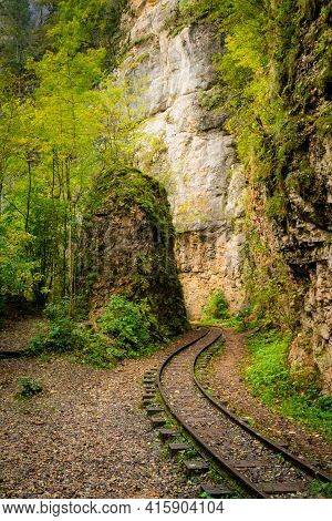 Old Narrow Gauge Railway. A Canyon Guamka, Path From Mezmay To Guamka. Russia, Krasnodar Region.