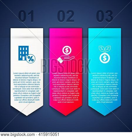 Set House With Percant Discount, Hand Giving Money And Dollar Plant. Business Infographic Template. 