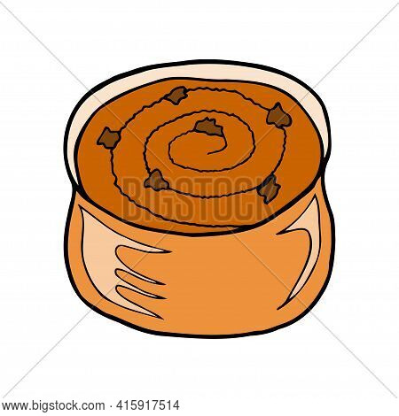 Vector Hand-drawn Almond Cream Bienmesabe. Spanish Dessert. Design Sketch Element For Menu Cafe, Bis