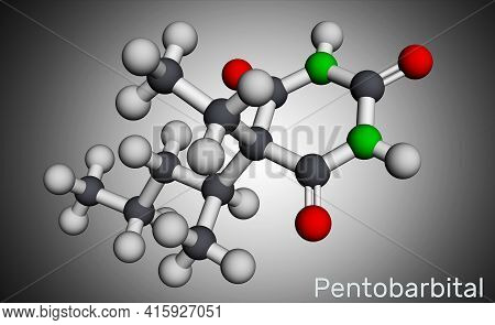 Pentobarbital, Pentobarbitone Molecule. It Is Sedative, Hypnotic Agent. Is Used For The Treatment Of