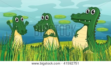 Illustration af tre skræmmende dinosaurer