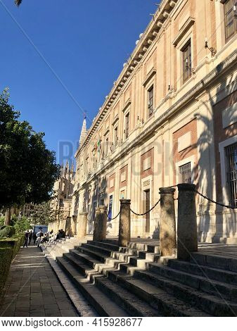 Seville, Spain - 2019: The Indian Archives Building In Seville, An Unesco Heritage Site, Archivo Gen