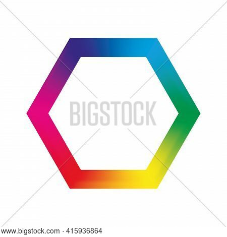 Colorful Hexgon Icon With Sharp Corners. Vector Illustration With Rainbow Light Spectrum Gradient